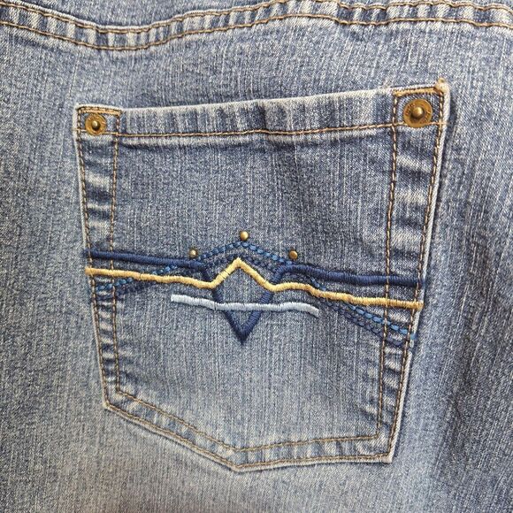 Duplex by Tyte Cropped Denim Jeans Womens 24W Studded Embroidered Wide Cuff Logo - Picture 9 of 15